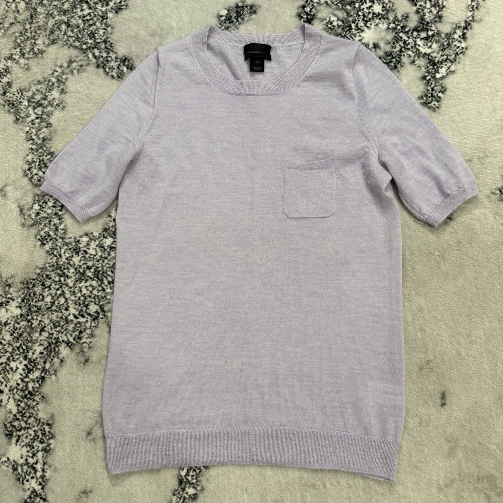 J Crew Collection Italian Cashmere Sweater XS Lavender Short Sleeve Knit Pocket